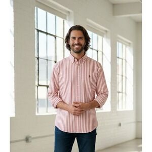 Ralph Lauren Dress‎ Shirt Mens 17-33 Pink Cotton Striped Button Down Formal Wear